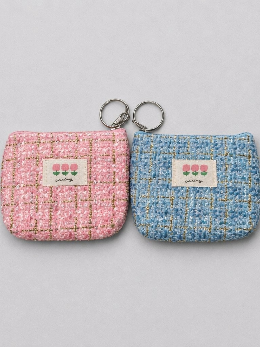 Kids Tweed Coin Pouch with Keyring - Pink or Blue